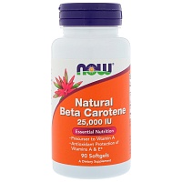 NOW Natural Beta Сarotene, Натуральный Бета-Каротин Витамин А 25000 МЕ - 90 капсул