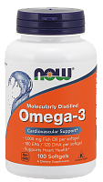 NOW Omega-3, Омега-3 180EPA/120DHA 1000 мг - 100 капсул