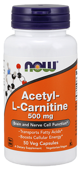 NOW Acetyl-L-Carnitine, Ацетил-L-Карнитин 500 мг - 50 капсул