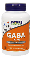 Now Foods GABA, ГАБА Гамма-Аминомасляная Кислота (ГАМК) 750 мг - 100 капсул