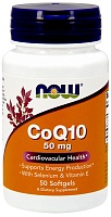 NOW Q10 Coenzyme, Кофермент Q10 50 мг + Селен, Витамин Е - 50 капсул