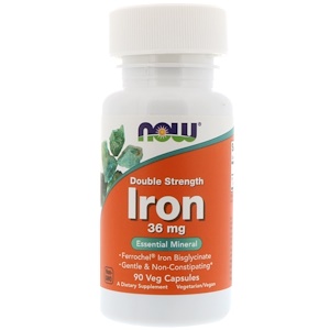 NOW Iron, Железо Хелат Бисглицината 36 мг - 90 капсул