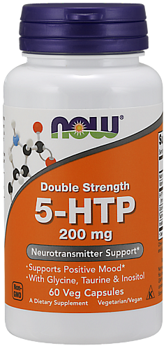 NOW  5-HTP, 5-Гидрокситриптофан 200 мг + Глицин, Таурин, Инозитол - 60 капсул