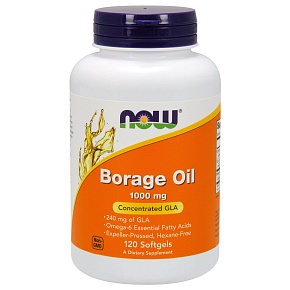 NOW Borage Oil, Борадж Ойл, Гамма-Линолевая Кислота 1000 мг - 120 капсул