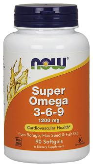 NOW Omega 3-6-9, Супер Омега 3-6-9 1200 мг - 90 капсул