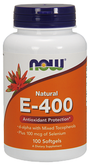 NOW E-400, Витамин Е-400 Натуральный + Селен 100 мкг - 100 капсул