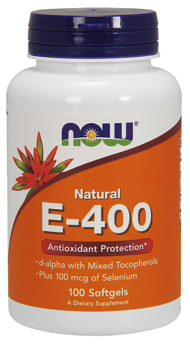 NOW E-400, Витамин Е-400 Натуральный + Селен 100 мкг - 100 капсул