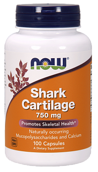 NOW Shark Cartilage, Акулий Хрящ 750 мг - 100 капсул