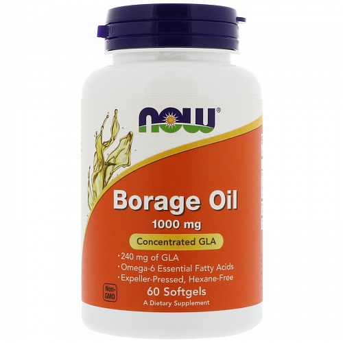 NOW Borage Oil, Борадж Ойл, Гамма-Линолевая Кислота 1000 мг - 60 капсул
