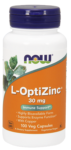 NOW L-OptiZinc, Цинк + Медь 30 мг - 100 капсул