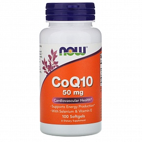 NOW Q10 Coenzyme, Кофермент Q10 50 мг + Селен, Витамин Е - 100 капсул