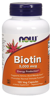 NOW Biotin, Биотин 5000 мкг - 120 капсул