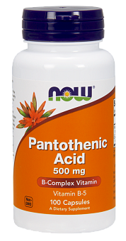 NOW Pantothenic Acid, Витамин В-5, Пантотеновая Кислота 500 мг - 100 капсул