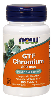 NOW Chromium GTF, Хром 200 мкг - 100 таблеток