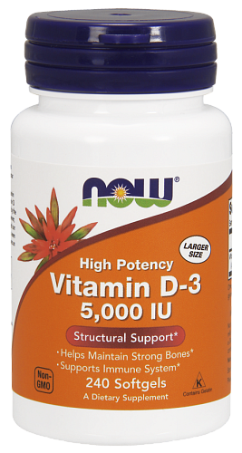 NOW D-3,  Д-3 (витамин) 5000 МЕ - 240 капсул