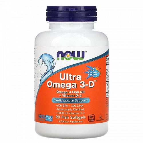 NOW Omega-3 Ultra + D3, Ультра Омега-3 600EPA/300DHA + D3 - 90 сапсул